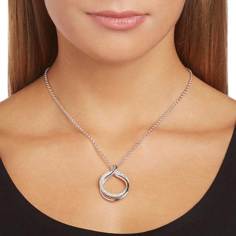 Swarovski Brilliant Crystal Rhodium Exact Double Circle Necklace BNWT Great Gift
